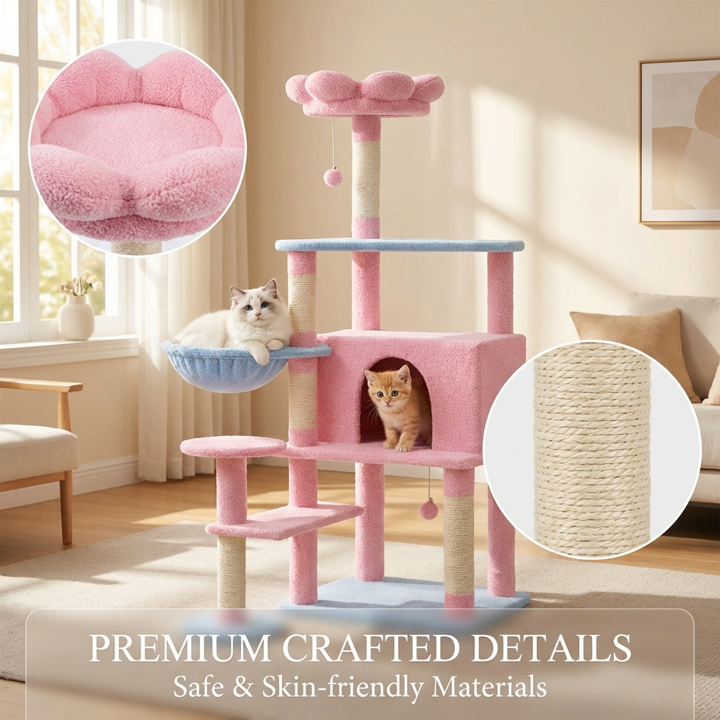 Flower Cat Tree with Large Condo and Removable Cushion – view 11