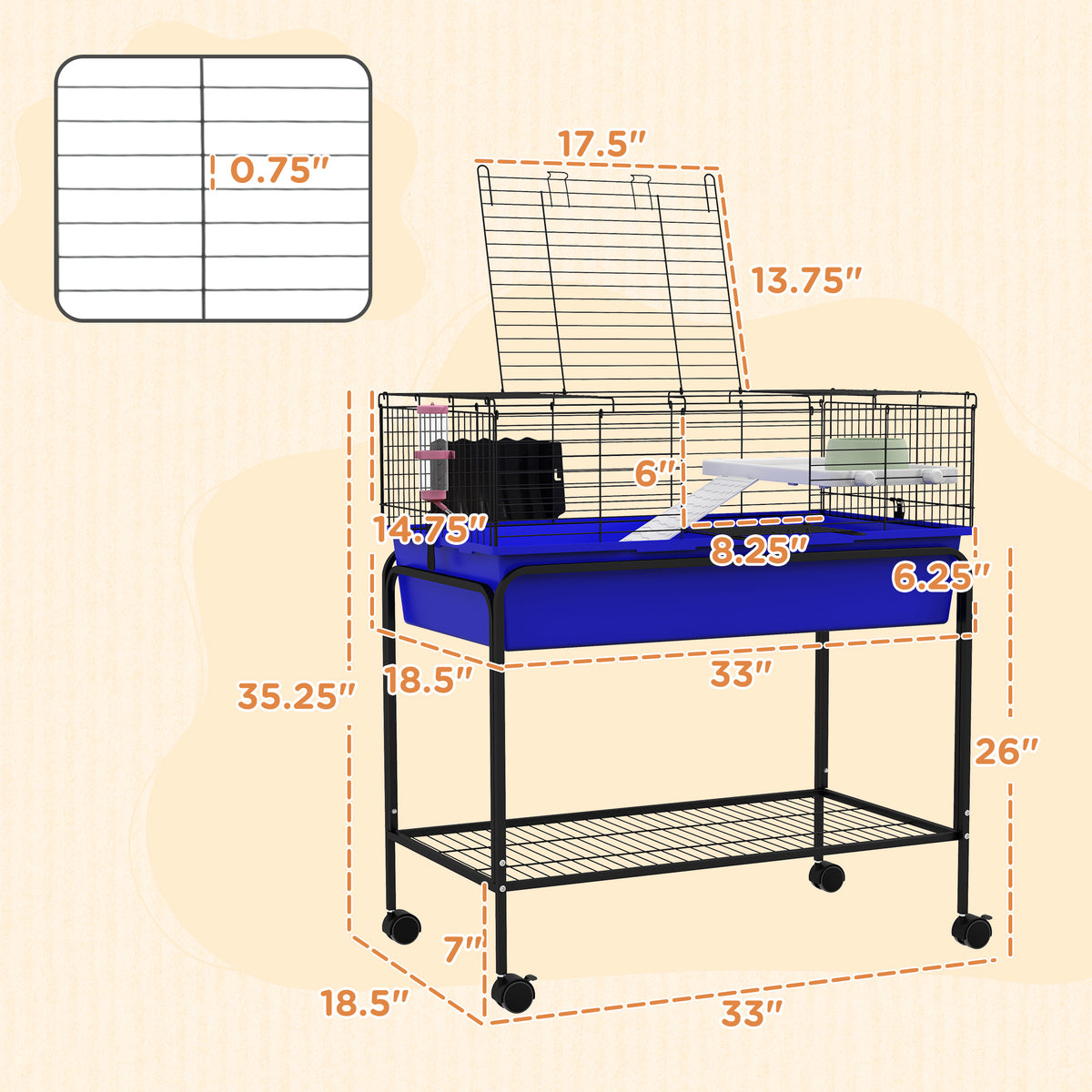 Two-Story Small Animal Cage with Removable Stand and Wheels – view 9