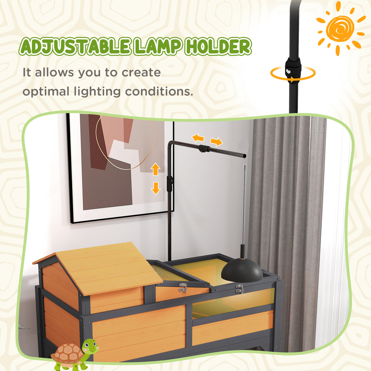 Tortoise Enclosure with Adjustable Lamp Holder and Storage Shelf – view 9