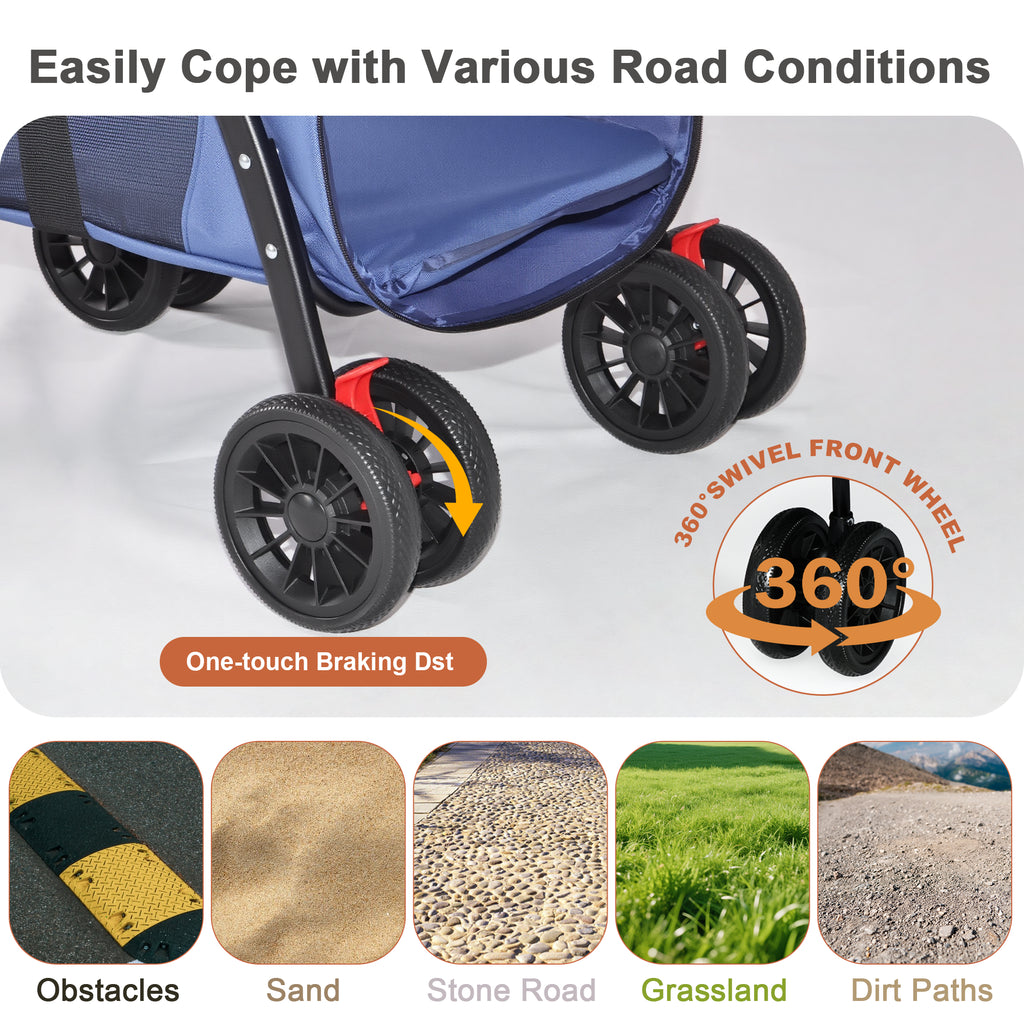 Pet Stroller with Foldable Design and Shockproof Wheels