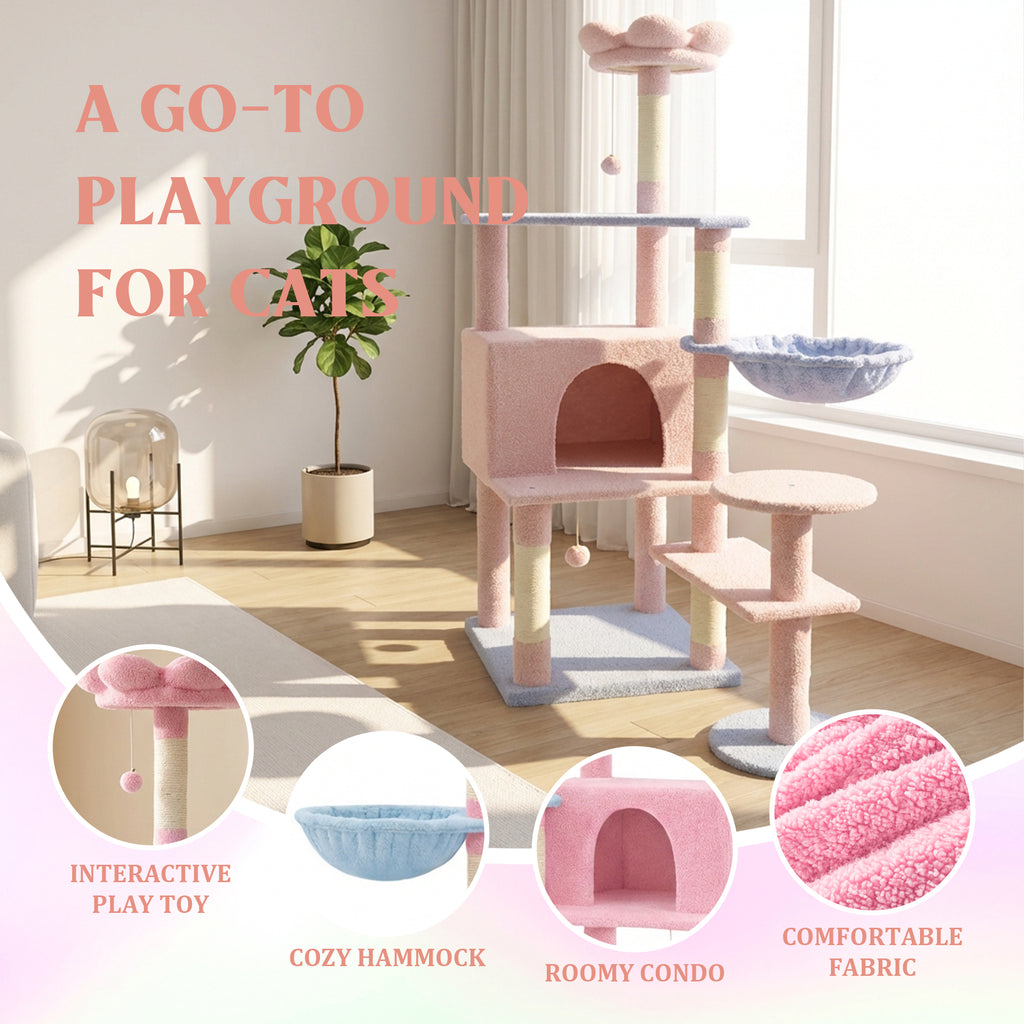 Flower Cat Tree with Large Condo and Removable Cushion – view 8