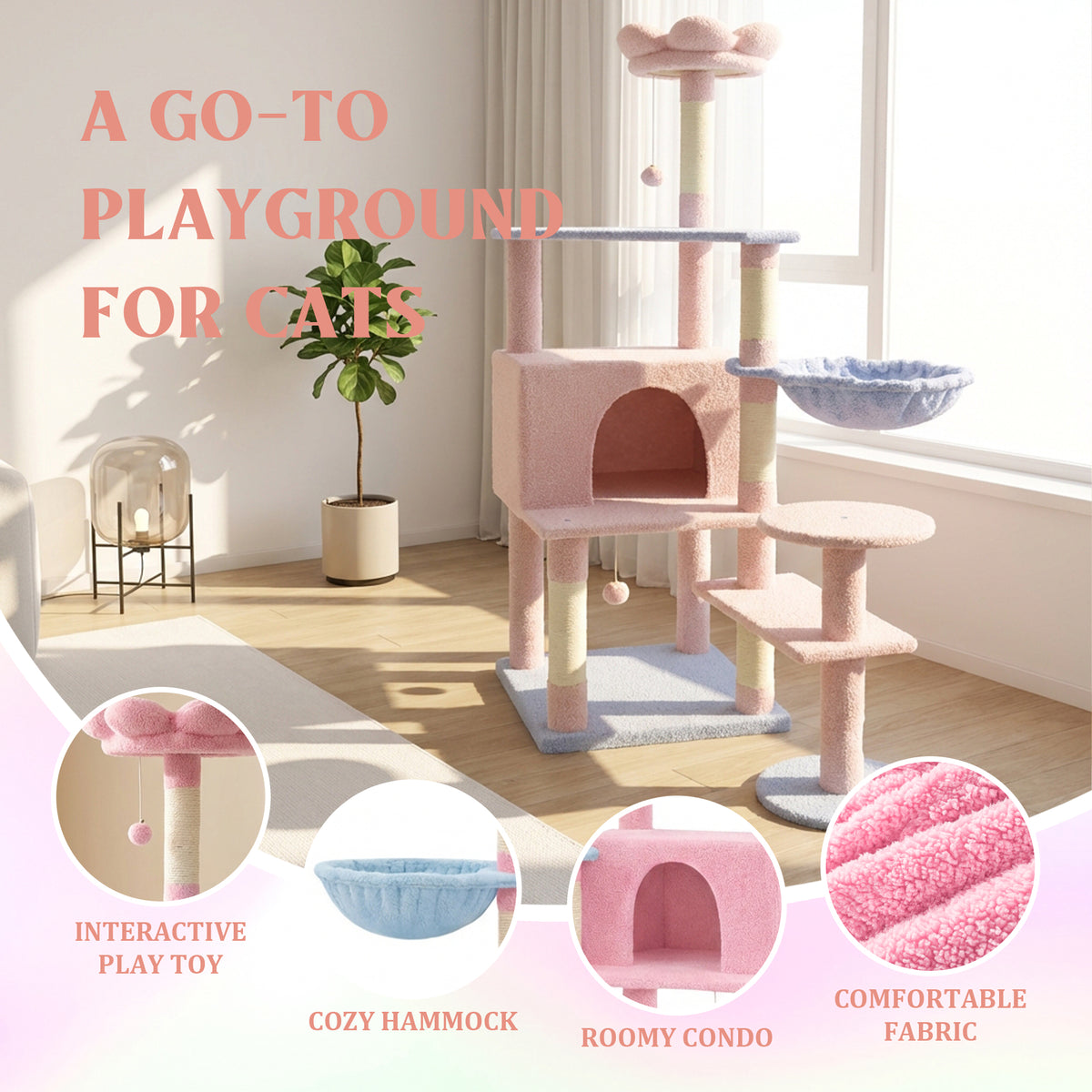 Flower Cat Tree with Large Condo and Removable Cushion – view 8