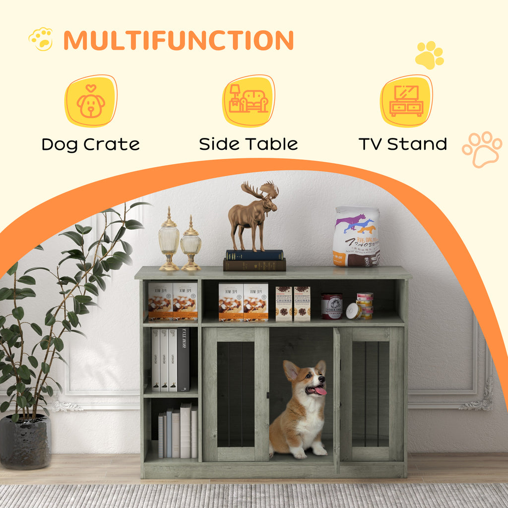 47" Dog Crate Furniture with Storage, for Large Medium Dogs, Gray – view 8