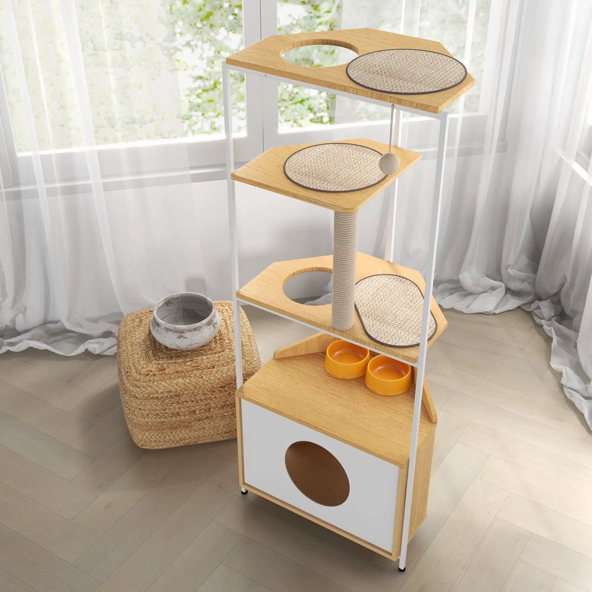 Corner Cat Tower with Scratching Post and Feeding Station – view 13