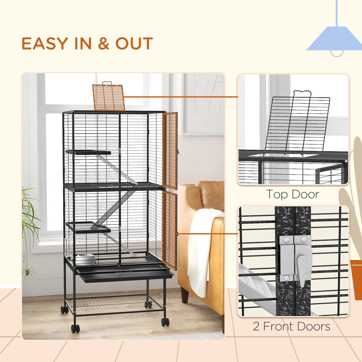 Multi-Tier Small Animal Cage with Wheels and Removable Tray – view 7