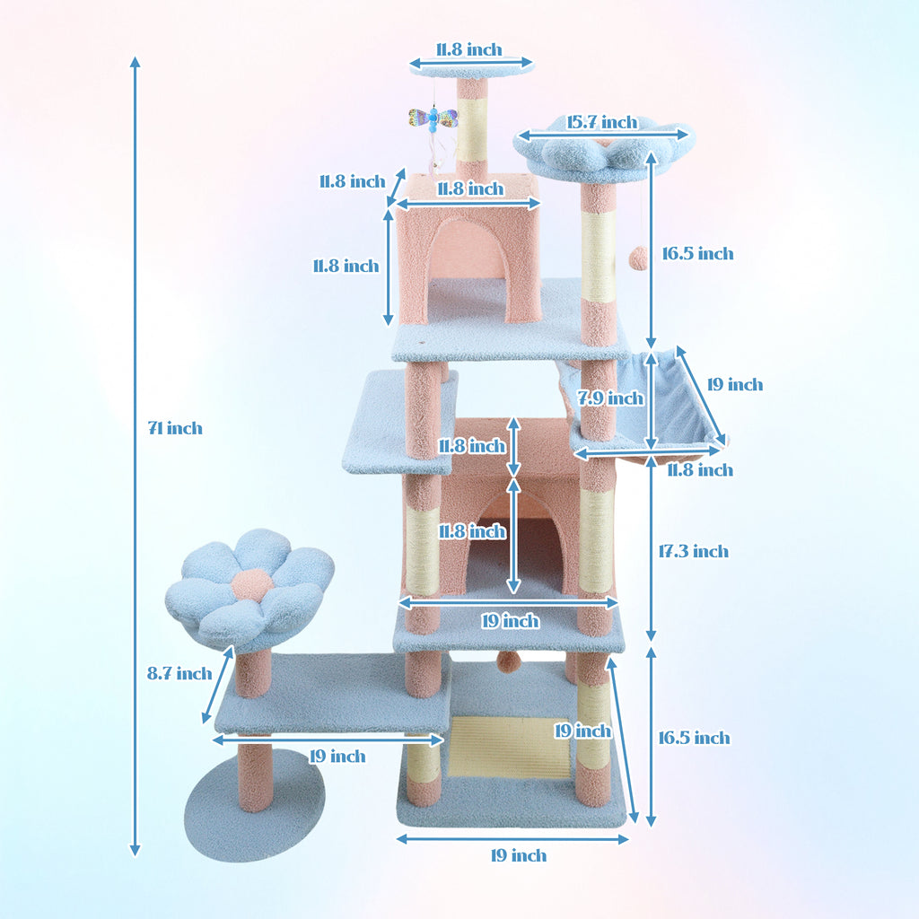 71-Inch Flower Cat Tree with Large Condo and Hammock – view 12