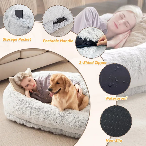 Large Washable Faux Fur Dog Bed for People and Pets – view 12