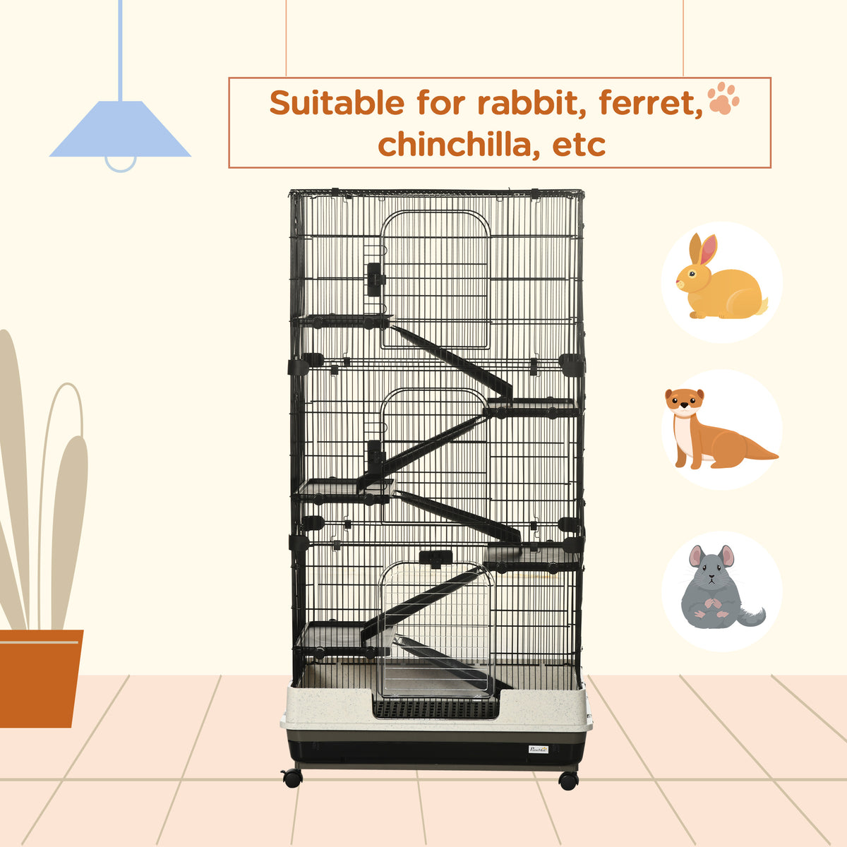 6-Tier Rolling Rabbit Cage with Large Living Space – view 9