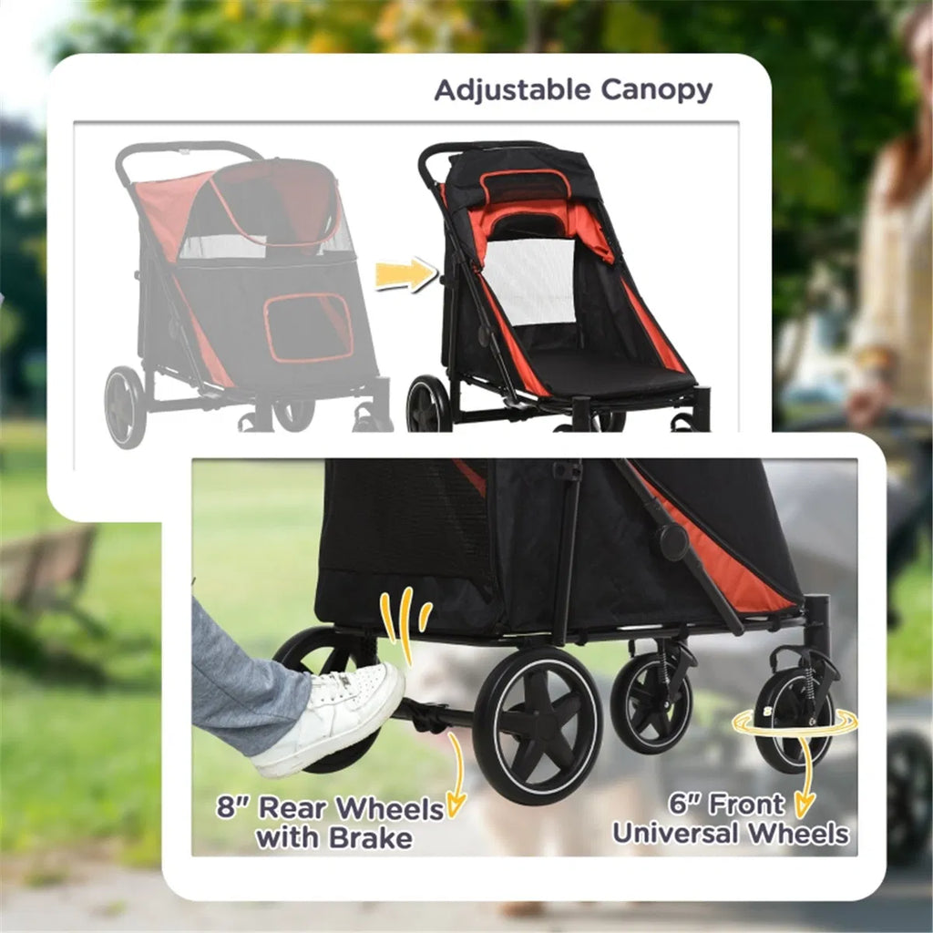 Dog Stroller with Safety Leashes and Storage Pockets