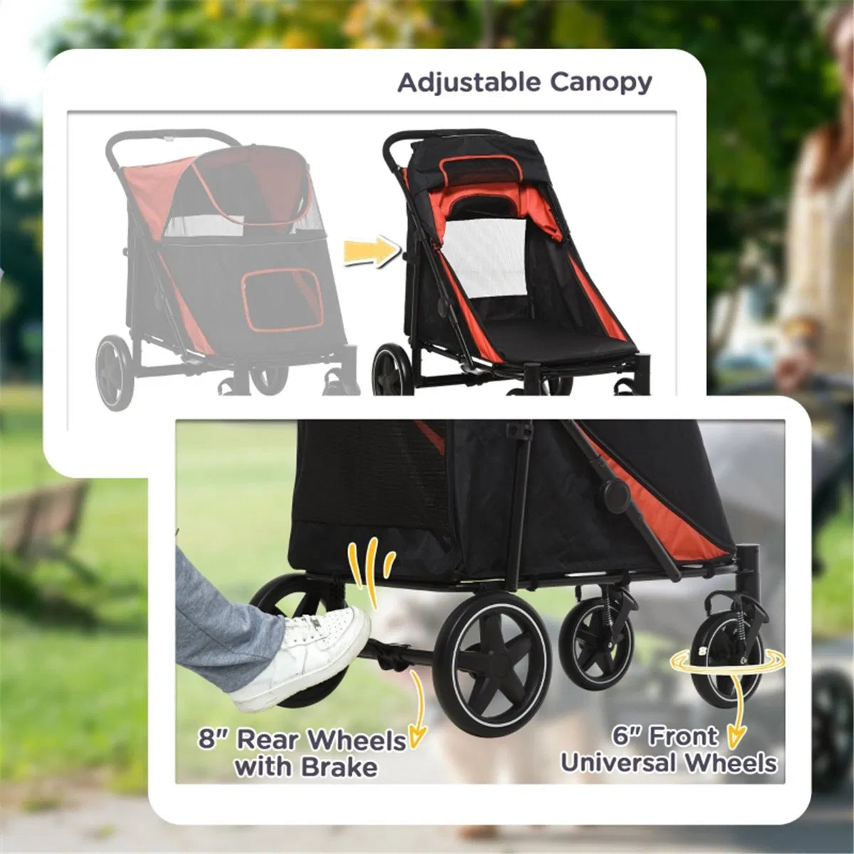 Dog Stroller with Safety Leashes and Storage Pockets