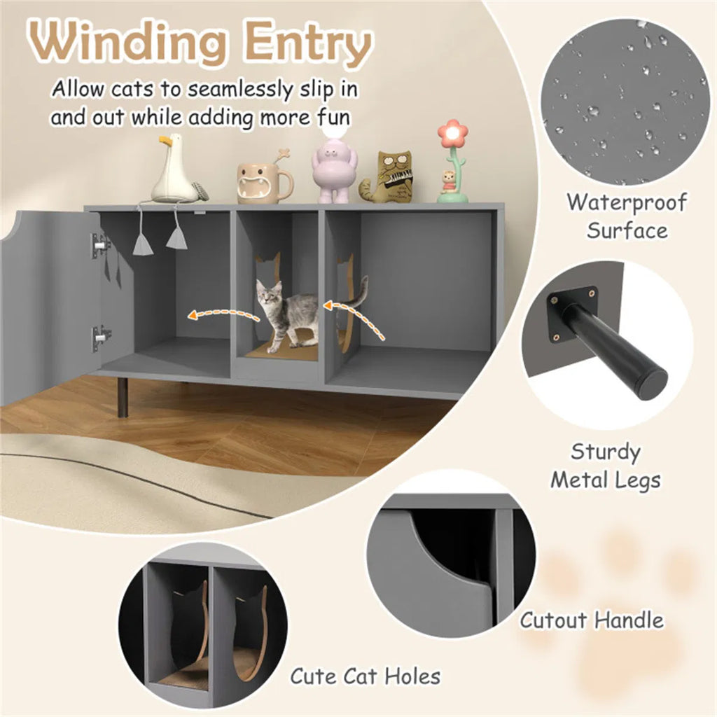 Gray Cat Litter Box Enclosure with Scratching Board – view 9