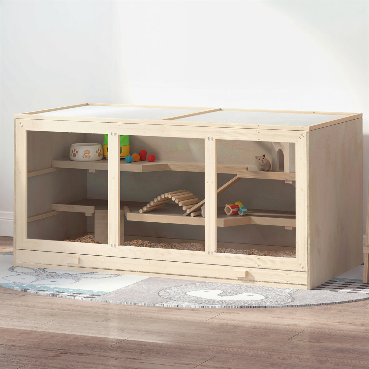 Wooden Hamster Cage with Multi-Level Design and Opening Roof – view 9