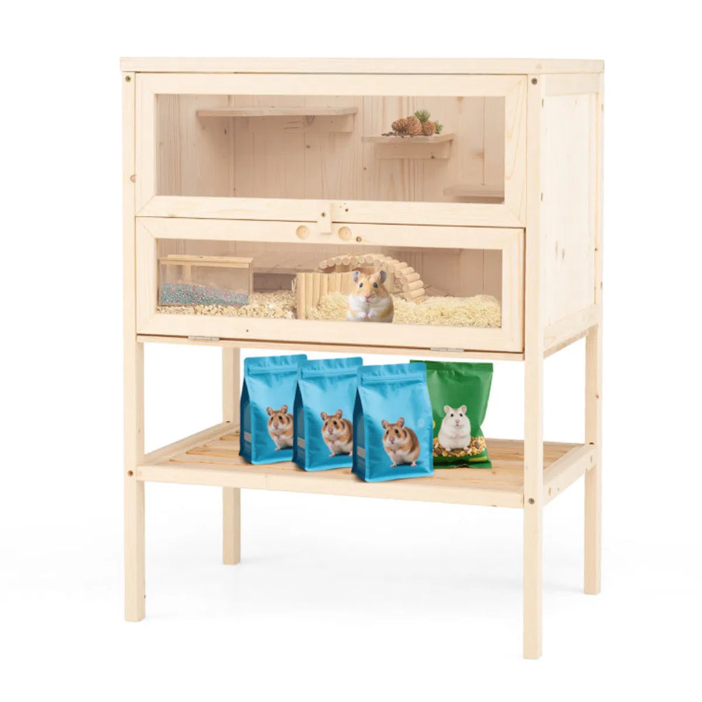 Fir Wood Hamster Cage with Flip Roof