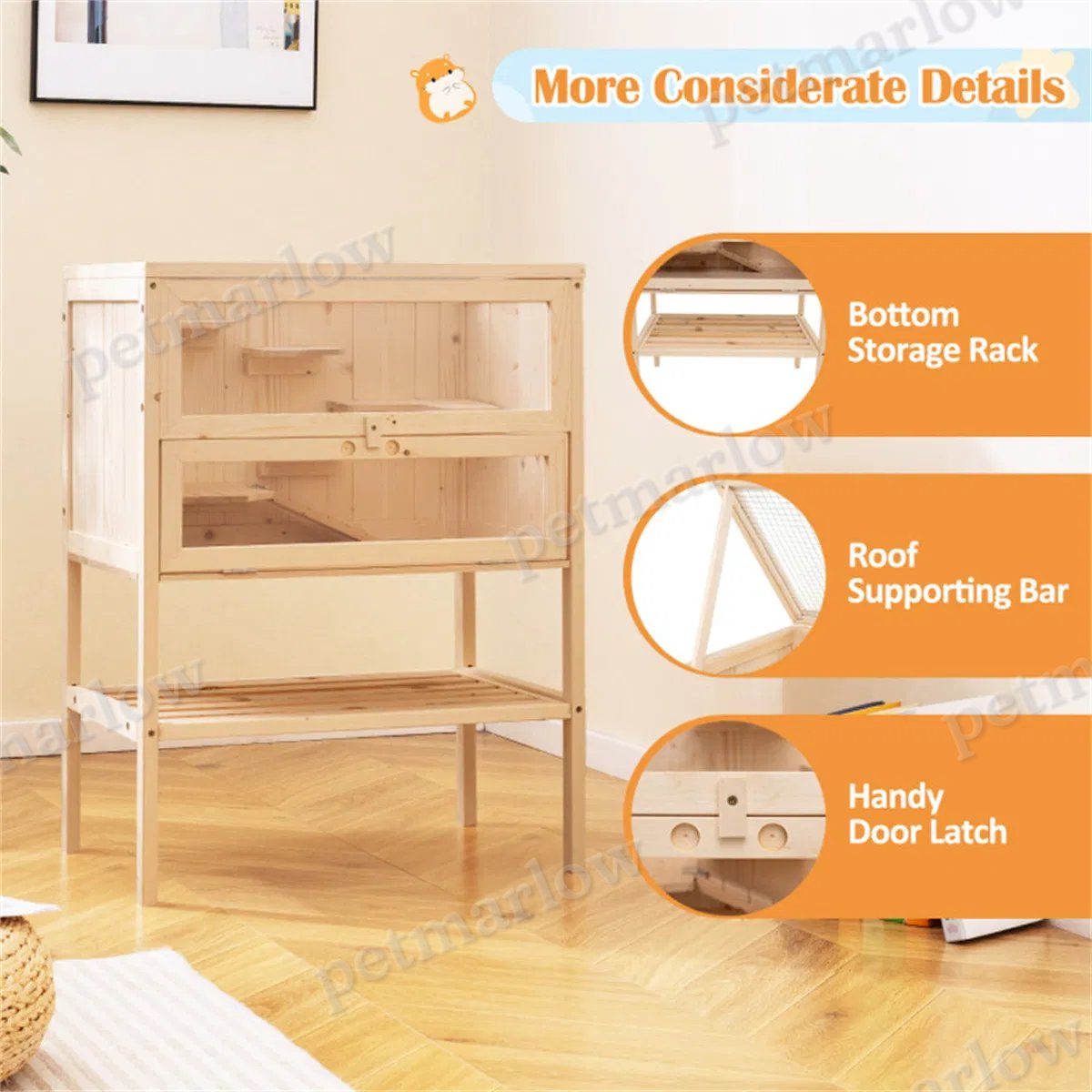 Fir Wood Hamster Cage with Flip Roof – view 3