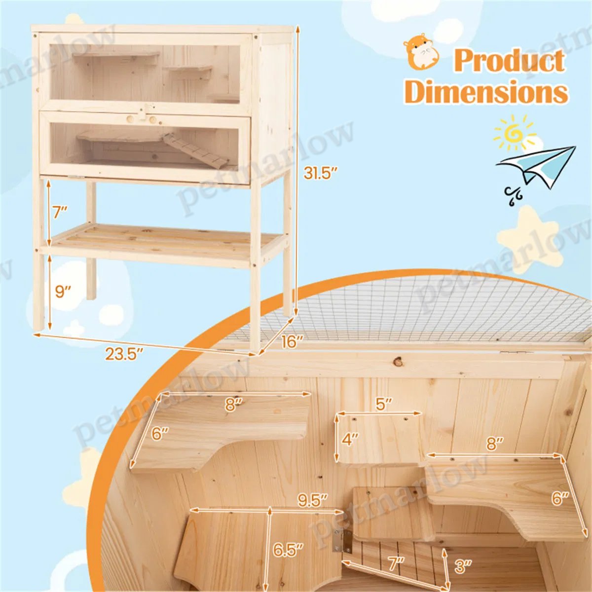 Fir Wood Hamster Cage with Flip Roof – view 6