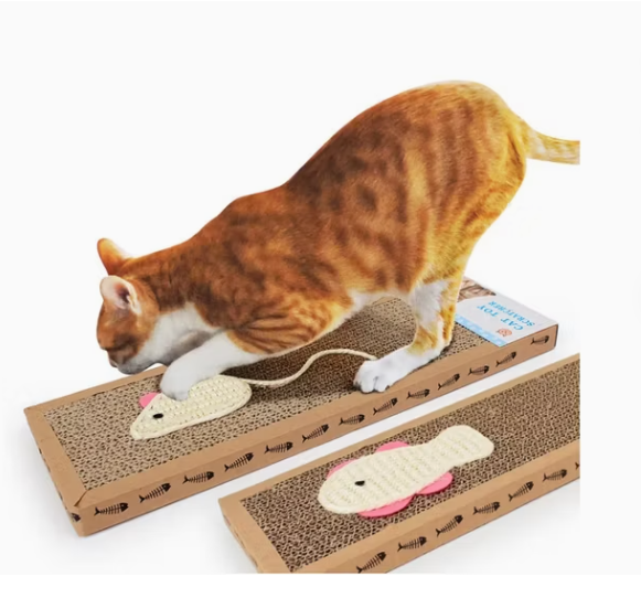 Fish-Shaped Cat Scratching Mat with Toys – Eco-Friendly and Stable