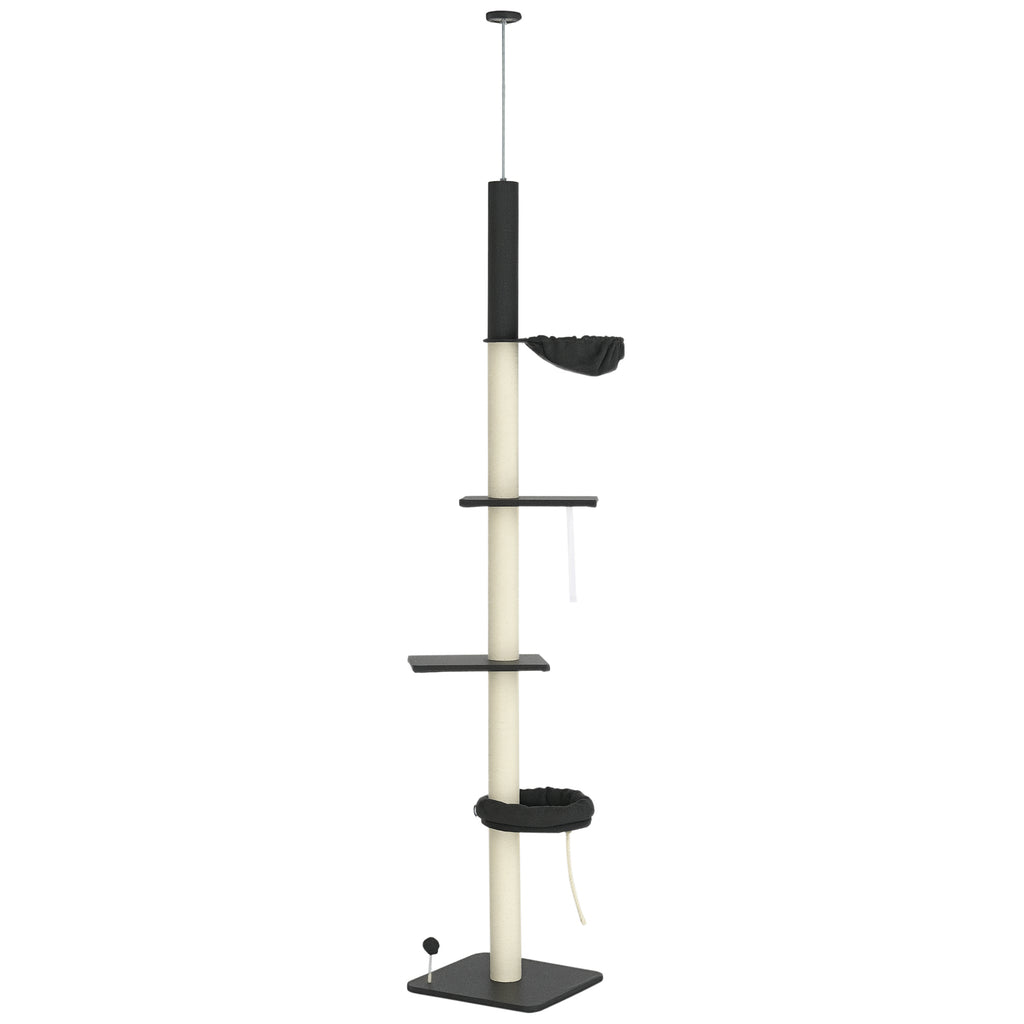 Floor To Ceiling Cat Tree with Adjustable Height and Scratching Areas – Black, Cream / 480x230x480 mm