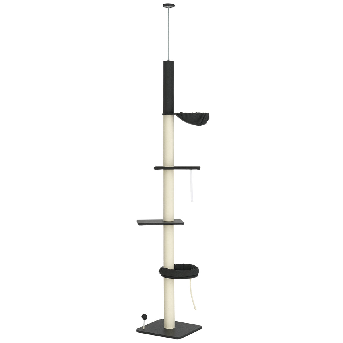 Floor To Ceiling Cat Tree with Adjustable Height and Scratching Areas – Black, Cream / 480x230x480 mm