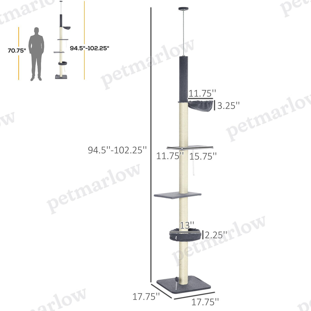 Floor To Ceiling Cat Tree with Adjustable Height and Scratching Areas – view 4