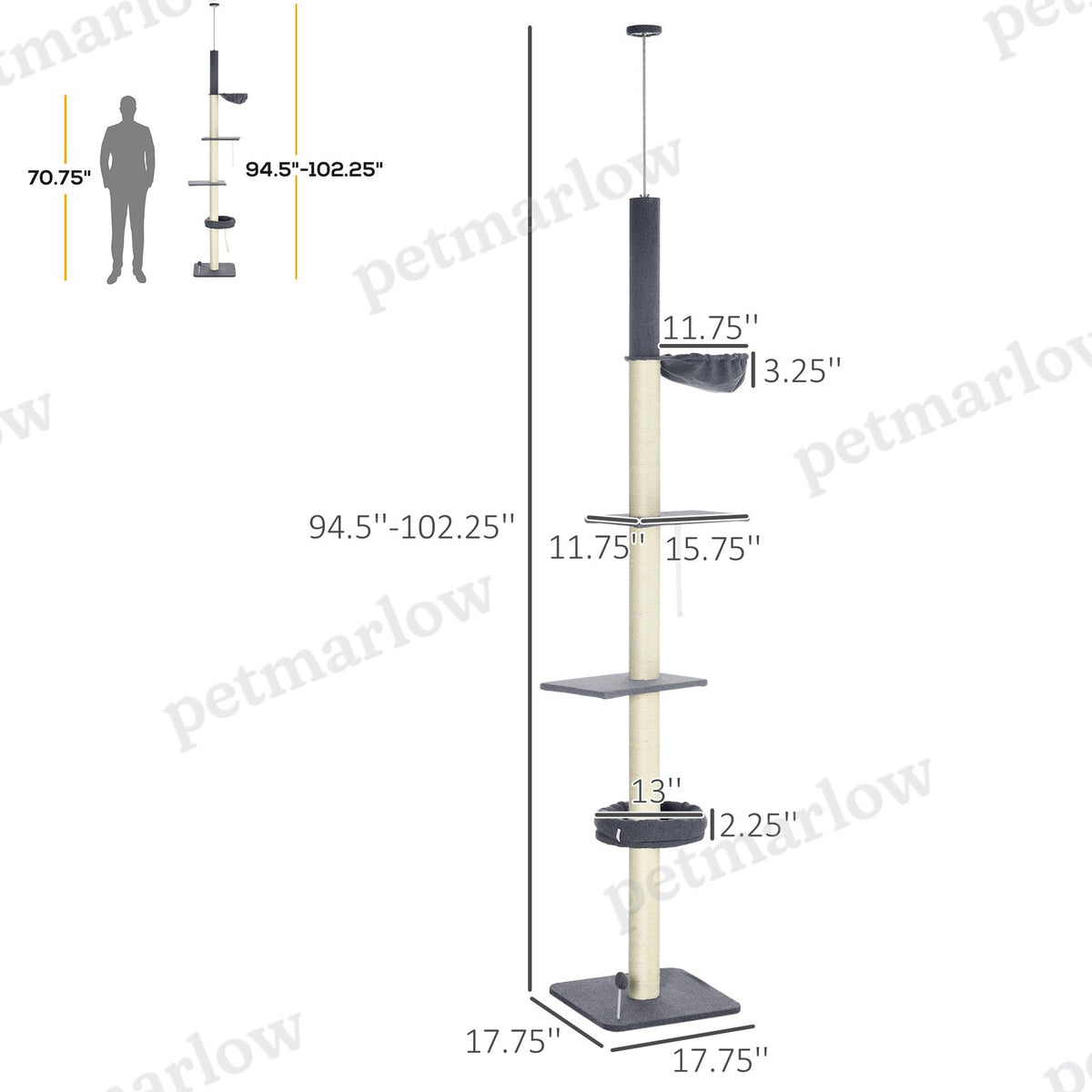 Floor To Ceiling Cat Tree with Adjustable Height and Scratching Areas – view 4