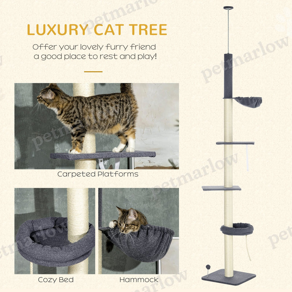 Floor To Ceiling Cat Tree with Adjustable Height and Scratching Areas – view 5