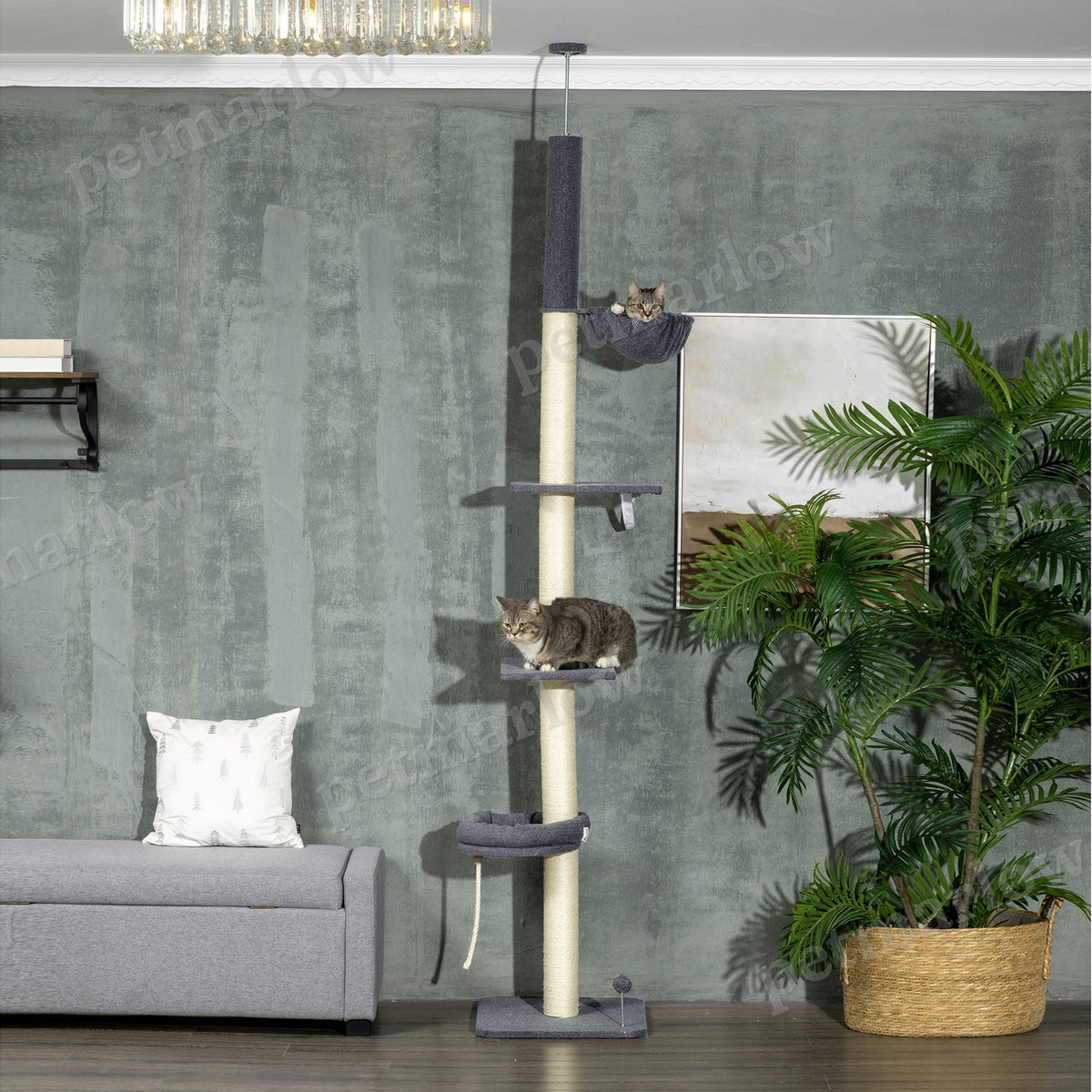 Floor To Ceiling Cat Tree with Adjustable Height and Scratching Areas – view 6