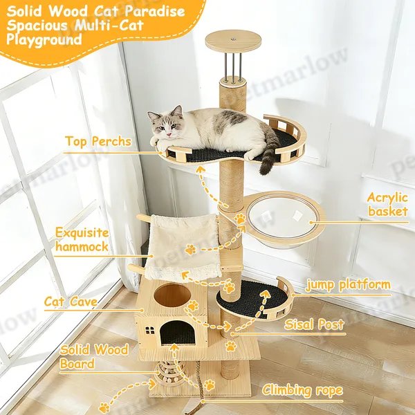 Floor To Ceiling Cat Tree with Adjustable Height and Hammock – view 5