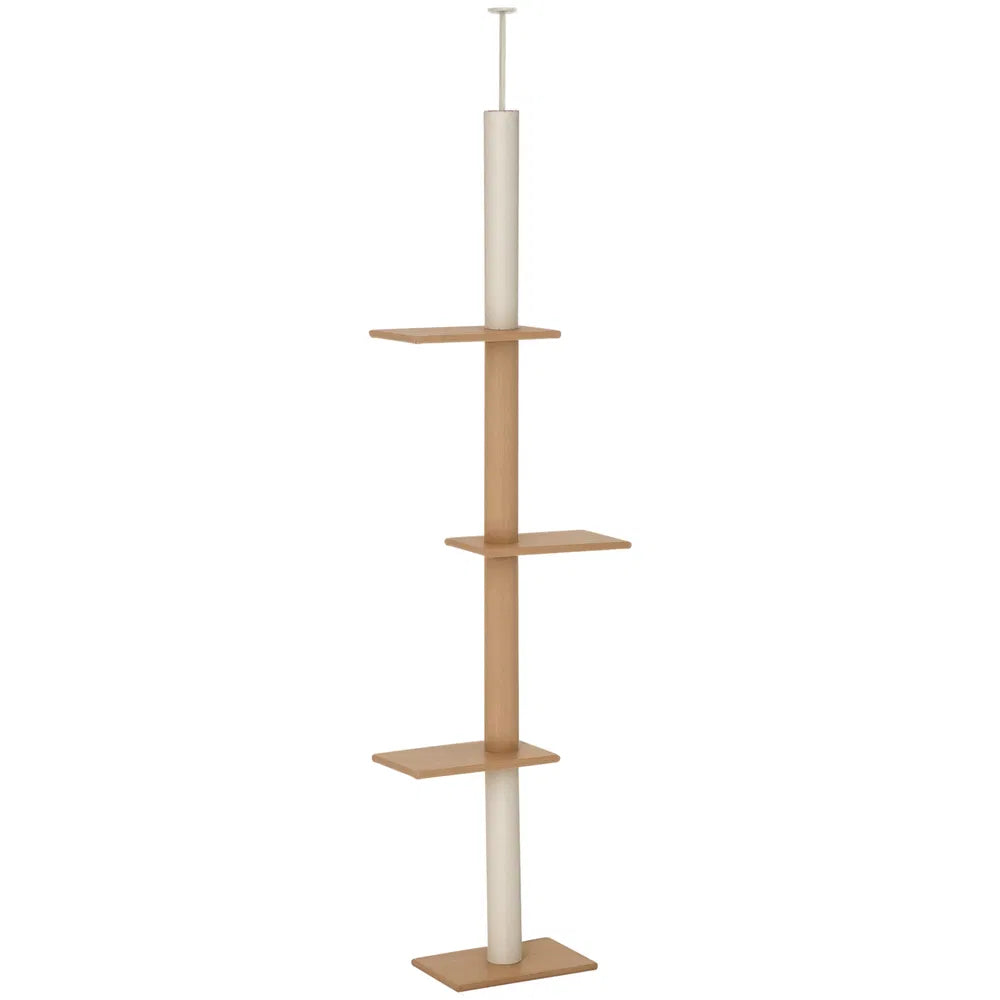 Floor To Ceiling Cat Tree with 3 Perches for Climbing and Playing – Brown