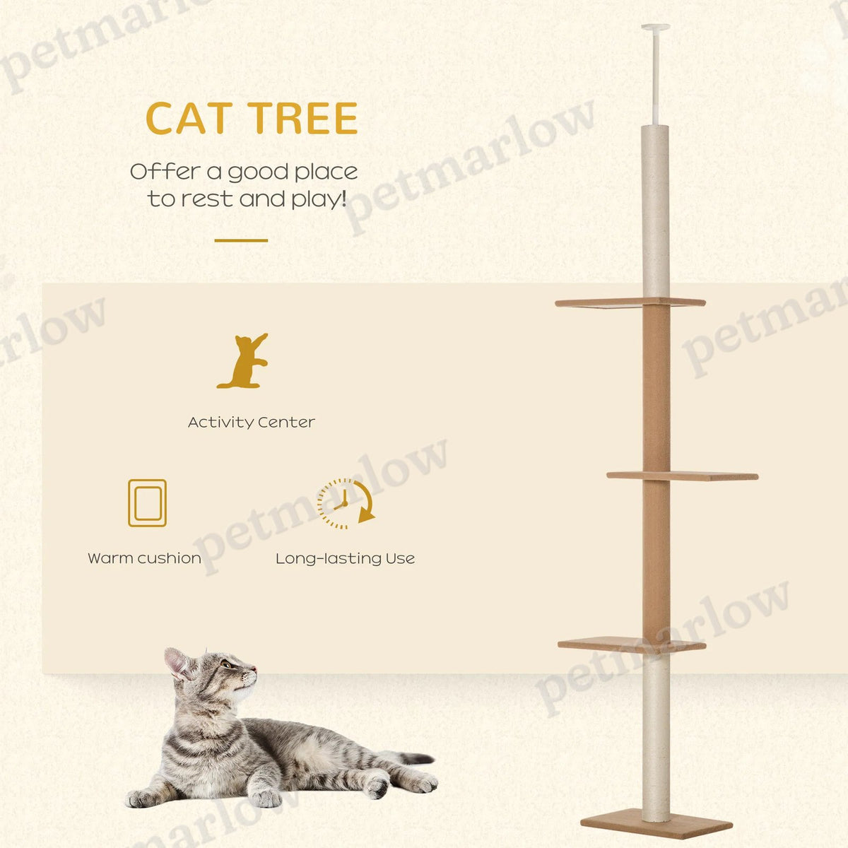 Floor To Ceiling Cat Tree with 3 Perches for Climbing and Playing – view 3