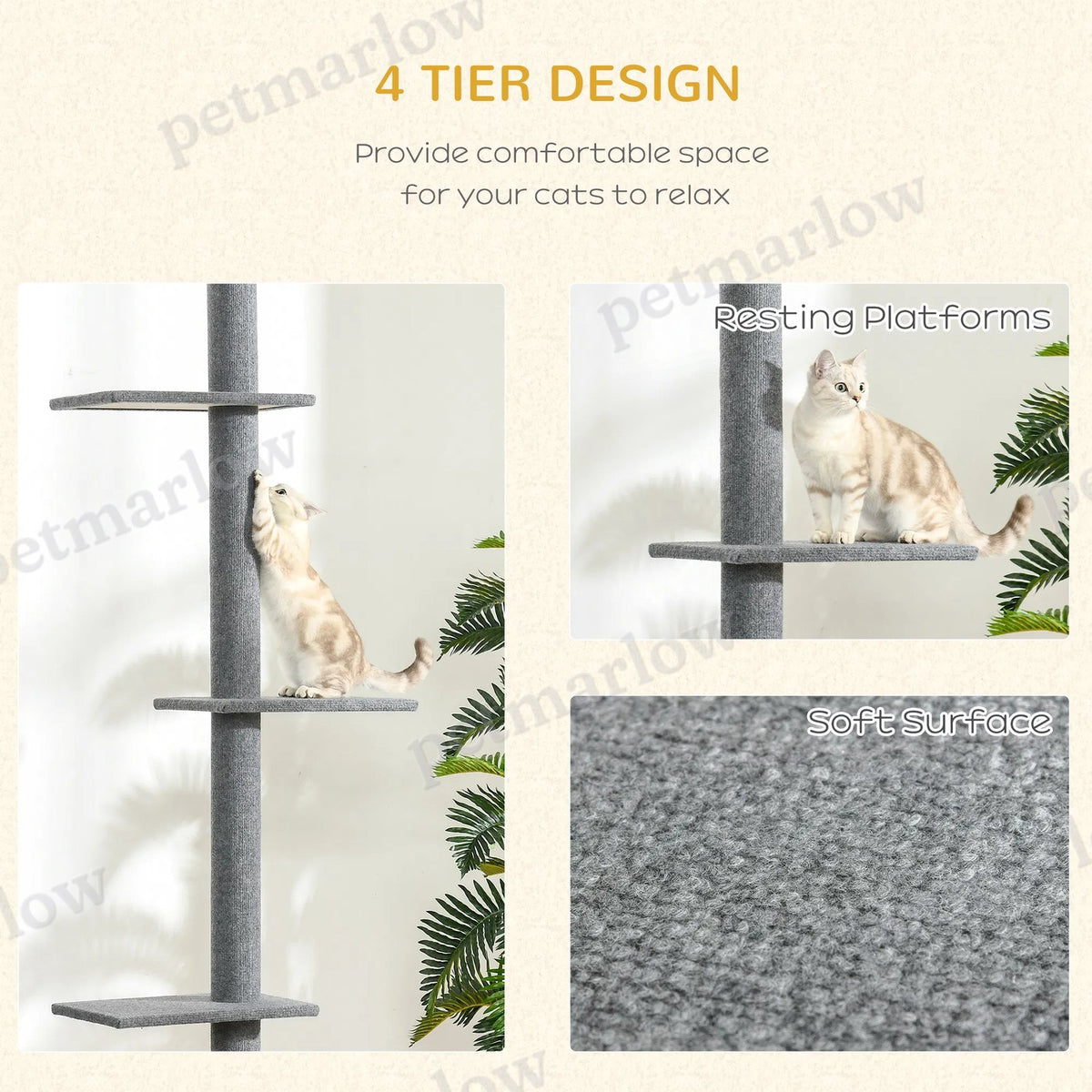 Floor To Ceiling Cat Tree with 3 Perches for Climbing and Playing – view 6