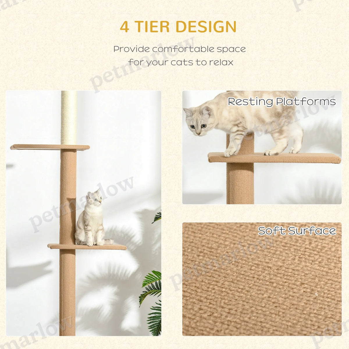 Floor To Ceiling Cat Tree with 3 Perches for Climbing and Playing – view 6