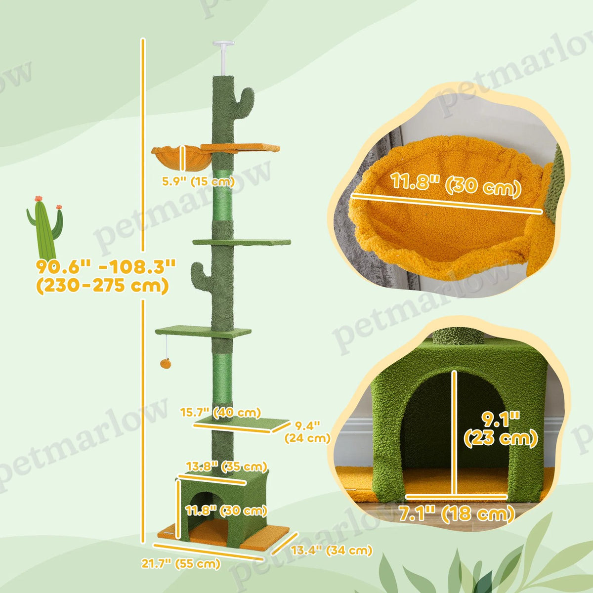 Floor-to-Ceiling Cat Tree with Adjustable Height and Hammock – view 3