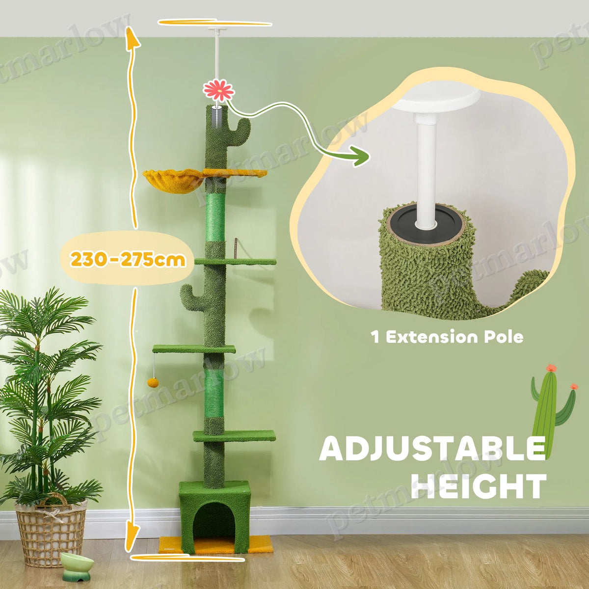 Floor-to-Ceiling Cat Tree with Adjustable Height and Hammock – view 4