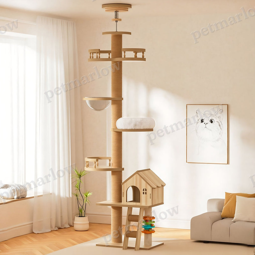 Floor to Ceiling Cat Tree with Scratching Post and Condo Bed – view 4