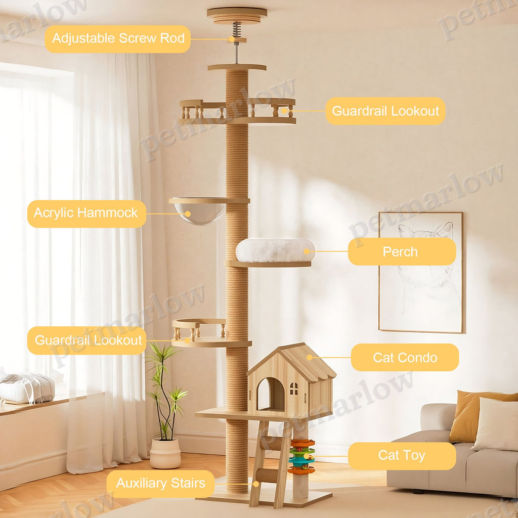 Floor to Ceiling Cat Tree with Scratching Post and Condo Bed – view 5