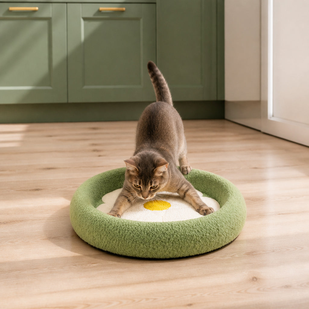 Flower Cat Scratcher Bed – Cozy 2-in-1 Scratching Lounge – Green