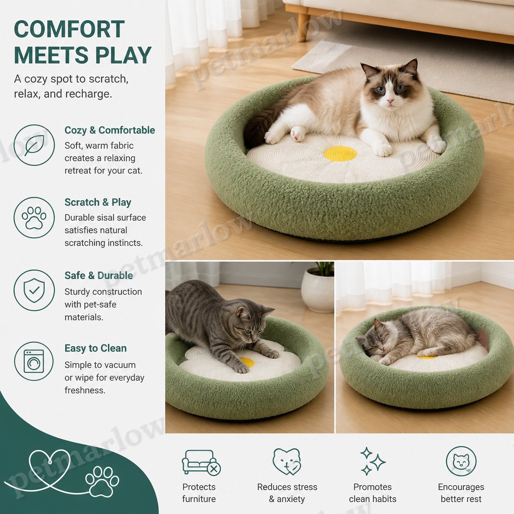 Flower Cat Scratcher Bed – Cozy 2-in-1 Scratching Lounge – view 4