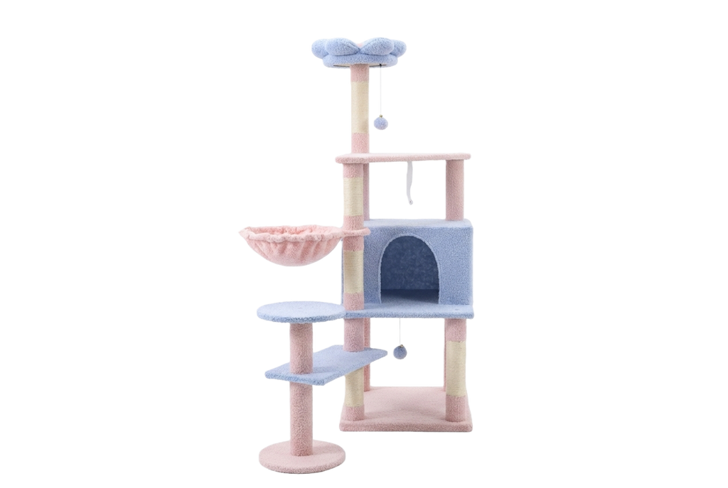 Flower Cat Tree with Large Condo and Removable Cushion
