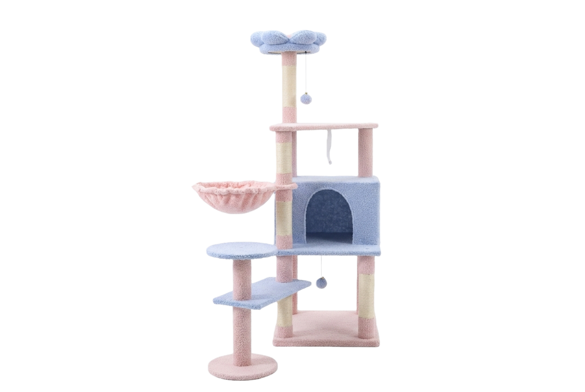 Flower Cat Tree with Large Condo and Removable Cushion