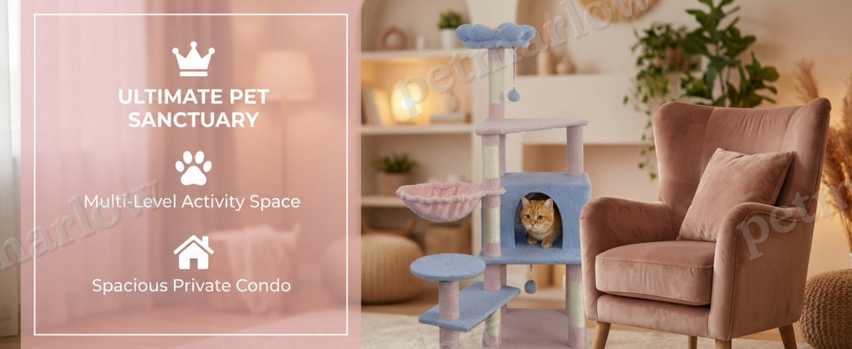 Flower Cat Tree with Large Condo and Removable Cushion – view 2