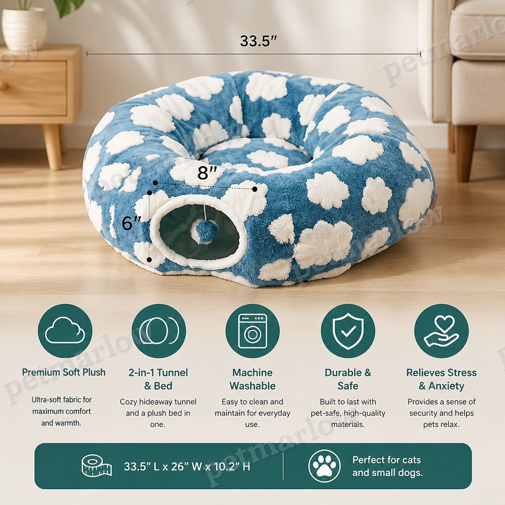 Fluffy 2-in-1 Pet Play Tunnel & Calming Bed with Cozy Blanket and Peekaboo Hole – view 5
