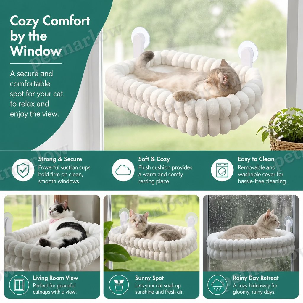 Fluffy Cordless Folding Cat Window Hammock with Strong Suction Cups & Washable Cover – view 4