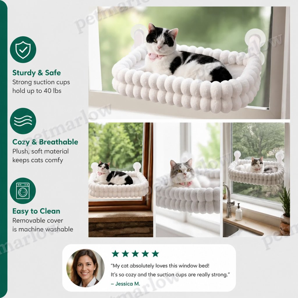 Fluffy Cordless Folding Cat Window Hammock with Strong Suction Cups & Washable Cover – view 5