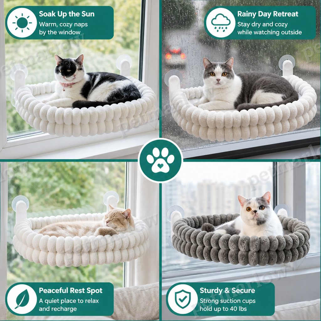 Fluffy Cordless Folding Cat Window Hammock with Strong Suction Cups & Washable Cover – view 6