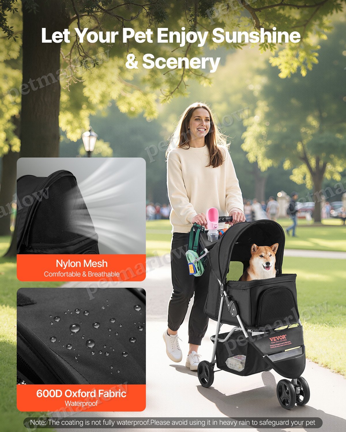 Foldable 3-Wheel Dog Stroller for Up to 35lbs