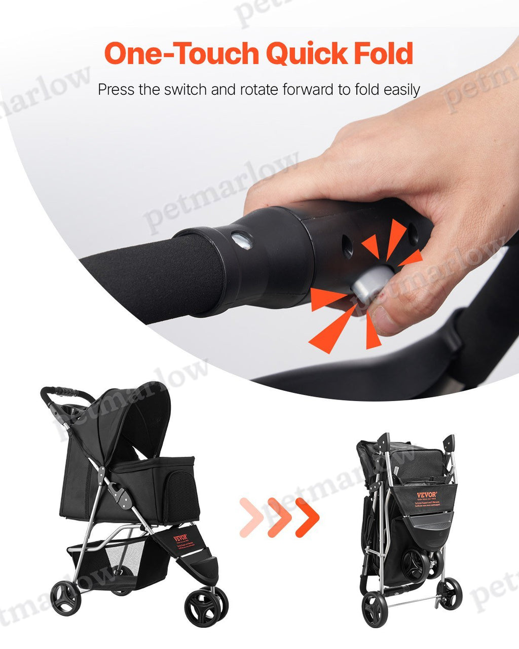 Foldable 3-Wheel Dog Stroller for Up to 35lbs – view 4