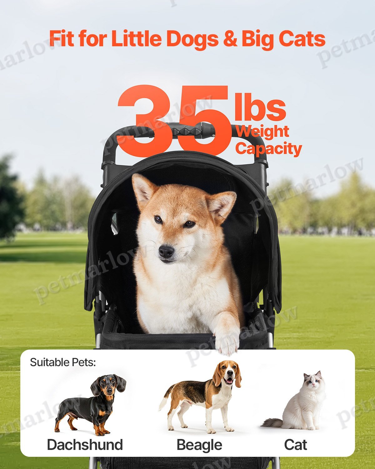 Foldable 3-Wheel Dog Stroller for Up to 35lbs