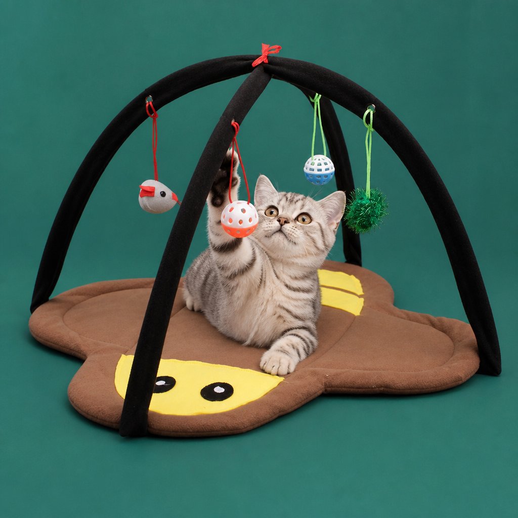Foldable Cat Play Tent with Hanging Toys and Activity Mat – Little Bee