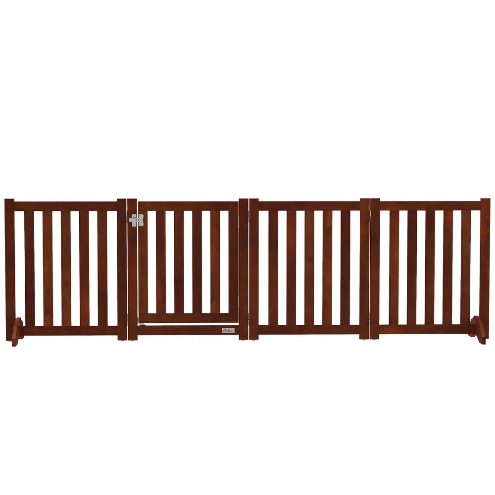 Foldable Dog Gate with Door, 4 Panels – Brown