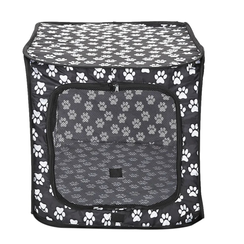 Foldable Fabric Dog Crate with Paw Print Pattern - Portable and Well-Ventilated – Black